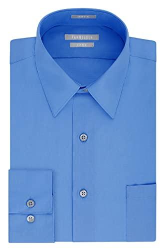 Van Heusen Men's Poplin Fitted Solid Point Collar Dress Shirt, White, 16 Neck 34-35 Sleeve