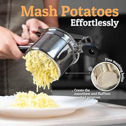 PriorityChef Large 15oz Potato Ricer, Heavy Duty Stainless Steel Potato Masher and Ricer Kitchen Tool, Press and Mash Kitchen Gadget For Perfect Mashed Potatoes - Everytime - Tamaño Fixed Disc - Color Black
