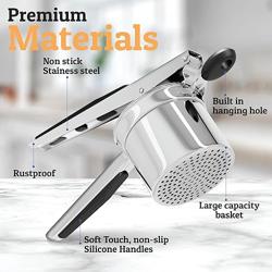 PriorityChef Large 15oz Potato Ricer, Heavy Duty Stainless Steel Potato Masher and Ricer Kitchen Tool, Press and Mash Kitchen Gadget For Perfect Mashed Potatoes - Everytime - Tamaño Fixed Disc - Color Black