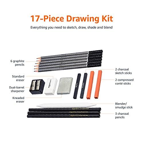 Amazon Basics Sketch and Drawing Art Pencil Kit, 17 Piece Set, Charcoal