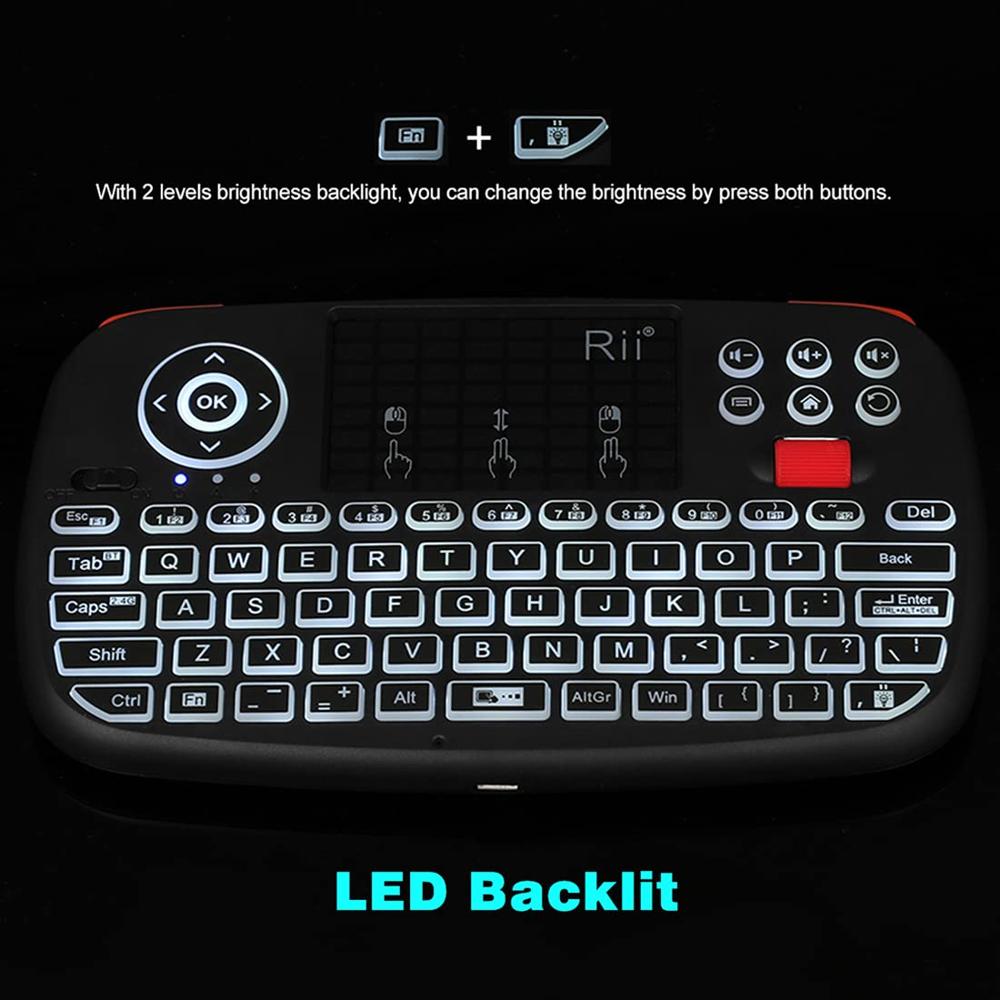 Rii (Actualización) i4 Mini teclado Bluetooth con panel táctil, teclado  inalámbrico portátil Blacklit con 2.4G USB Dongle para teléfonos  inteligentes