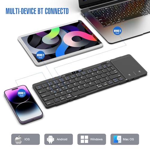 Eelexa Foldable Travel Keyboard Wireless Portable Folding Keyboard with Touchpad,Lock Hinge