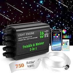Twinkle  Meteor Starlight Headliner Kit for Car 0.03in x 9.8ft 750 Strands for Ambient Interior Decor 16W RGBW Fiber Optic Star Light Engine, 200 White Shooting Stars - Tamaño 750pcs*0.03in*9.8ft/3m