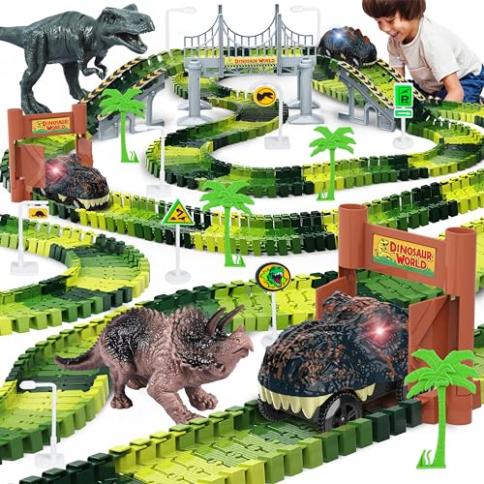 Juguetes de dinosaurios, crea una carrera mundial de dinosaurios, juego de  pista flexible y 2 piezas de auto de dinosaurio genial para niños de 3, 4,  5, 6 años y más, el mejor regalo : Precio Guatemala