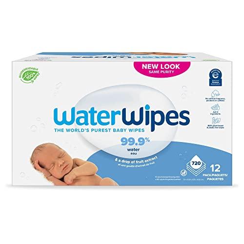 WaterWipes Toallitas originales para bebés sin plástico, 99.9% a base de  agua, sin perfume e hipoalergénicas para pieles sensibles, 180 unidades (3