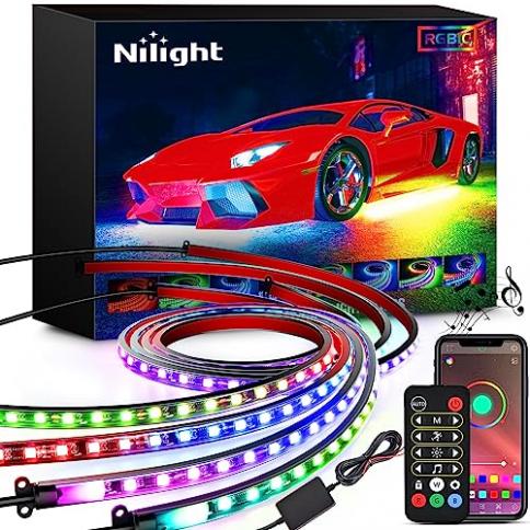 Nilight 4Pcs Car Underglow Neon Accent Strip Lights 256 LEDs RGBIC