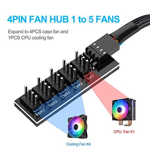 Placa base PWM Fan Hub Splitter, 4 pines manga 1 a 5 Splitter 5 Way PC