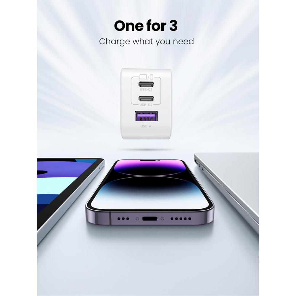  UGREEN Cargador USB C RG de 65 W, Nexode Robot GaN Bloque de  carga rápida de 3 puertos, adaptador de corriente de cargador compacto para  MacBook Pro/Air, iPhone 15 Pro Max