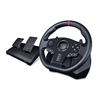 PXN Rueda de carreras de juegos, V9 270°/900° volante de carreras  ajustable, con embrague y cambio, función de vibración de soporte y  auriculares