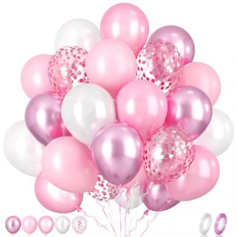 Globos de color rosa y blanco, globos de confeti rosa, globos blancos, 90  globos de látex para fiesta de despedida de soltera, boda, baby shower