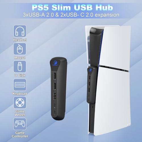 Hub USB Para PS5 Pro/Slim: Expansión 6 En 1 Con Luz RGB, 4 Puertos USB, Carga Y Tipo C