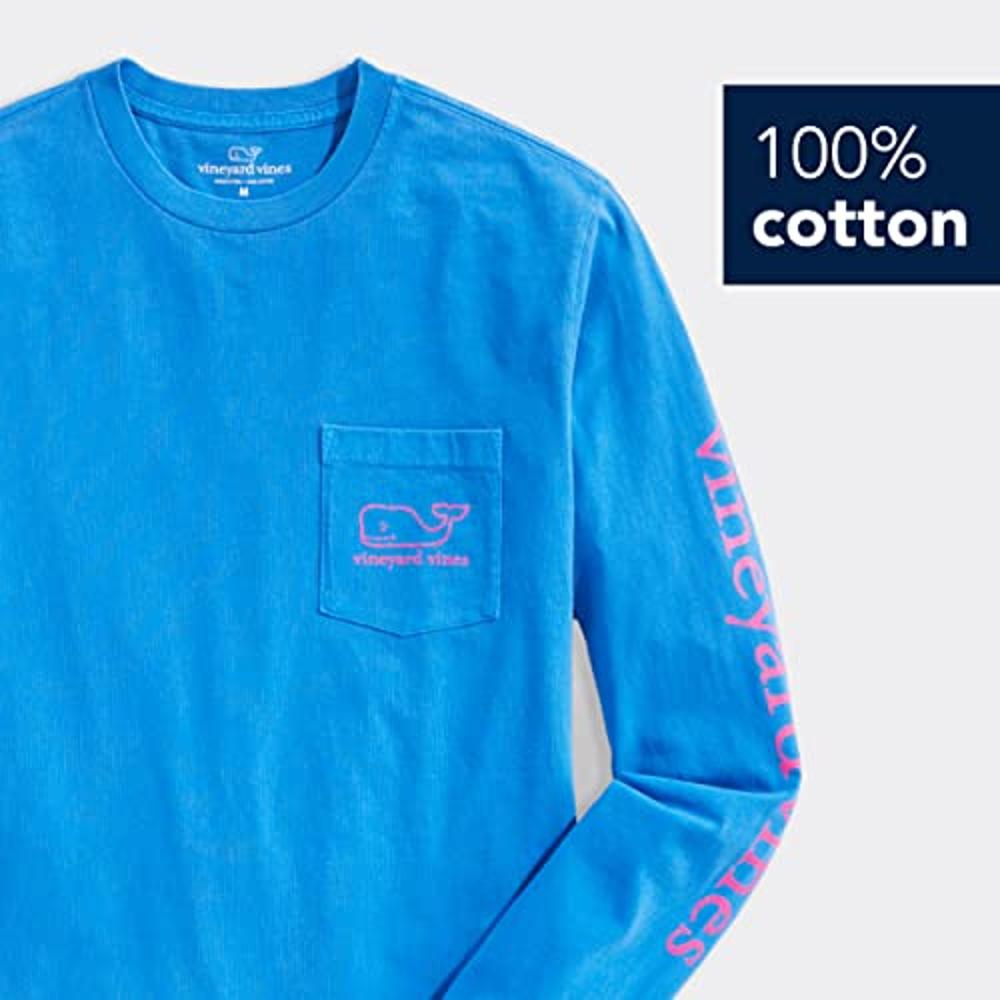 vineyard vines Men's Long-Sleeve Neon Garment Dyed Vintage Whale Pocket  Tee, Regatta Blue, XX-Large