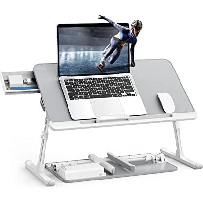 Escritorio para laptop, mesa de cama plegable, escritorio portátil con  cajón de almacenamiento y soporte para tazas, soporte para computadora