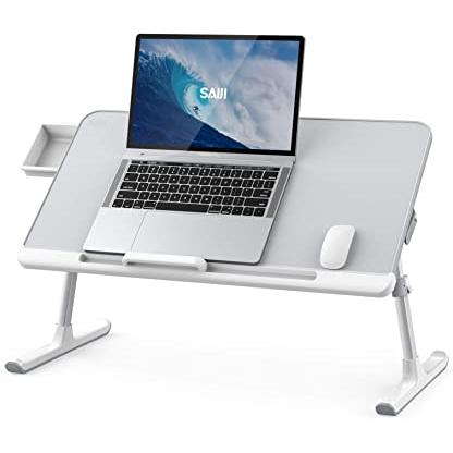 SAIJI - Bandeja de escritorio para laptop, soporte ajustable para  computadora portátil, mesa plegable con cajón de almacenamiento para comer