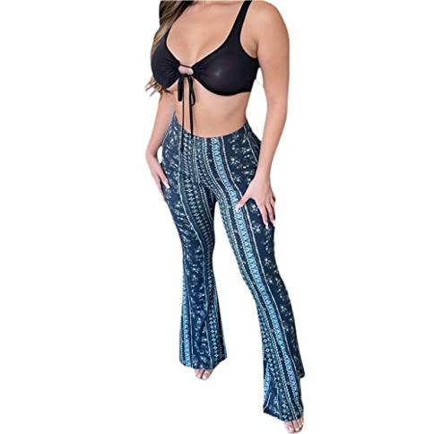 Mxiqqpltky Plus Size Flare Leggings for Women High Waist Printed Stretch Yoga Flared Pants Bodycon Hippie Pants Bell Bottoms Tamano Small Color Blue Precio Guatemala