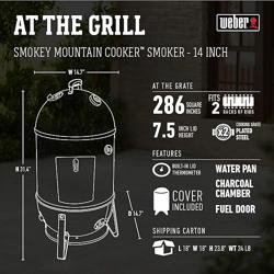 Weber Smokey Mountain Cooker 14-Inch Charcoal Smoker – Outdoor BBQ Smoker with Dual Cooking Grates, Porcelain‑Enameled Kettle  Temperature Control Dampers - Tamaño 14.5 - Nombre de estilo Smoker