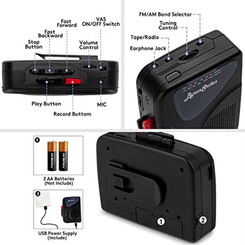 Premium Walkman With AM FM Radio And Cassette Player Dual Power By DC USB  5V Or AA Batteries