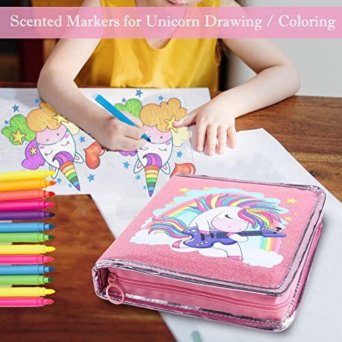 Fruit Scented Markers Set 56 Pcs with Unicorn Pencil Case, Gifts