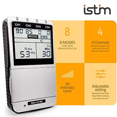 iSTIM EV805 TENS EMS Unidad de máquina combinada recargable de 4