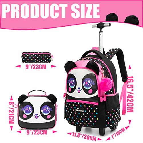 MYHSBYO Panda Rolling Backpack for Girls Kids Backpack with Wheels