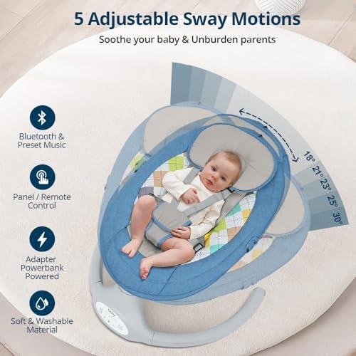 Bioby Baby Swing for Infants with 5 Sway Speeds, Electric Baby Bouncer