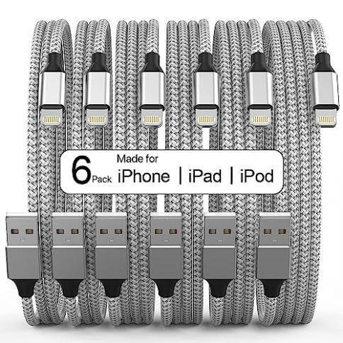 6ft USB Cable for iPhone 11/Pro/Max - Charger Cord Power Wire Braided Long  Sync Fast Charge Data High Speed White Compatible With iPhone 11/Pro/Max