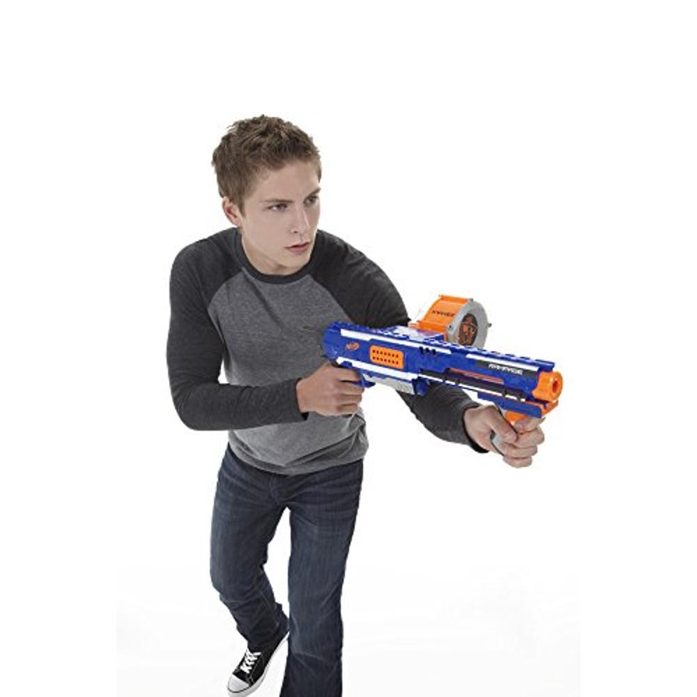 NERF Mega CycloneShock - Pistola de juguete, estilo de color Cybershock,  tambor de 6 dardos, 6 dardos AccuStrike, fácil cebado (exclusivo de )