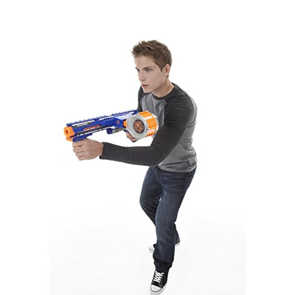 NERF Mega CycloneShock - Pistola de juguete, estilo de color Cybershock,  tambor de 6 dardos, 6 dardos AccuStrike, fácil cebado (exclusivo de )