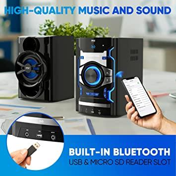 PyleUsa HiFi - Juego de altavoces Bluetooth de 60 W, entrada óptica RCA,  graves y agudos ajustables, graves profundos, 3 modos de audio, sistema