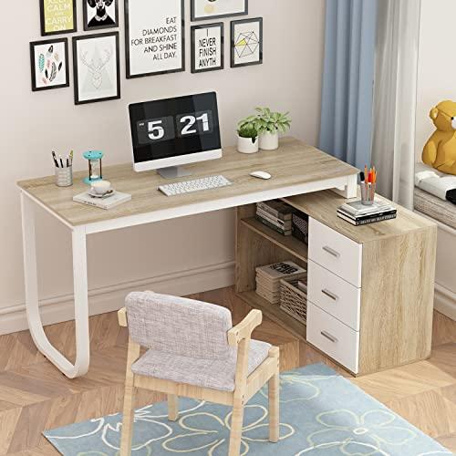 Escritorio blanco con cajones y almacenamiento, escritorio de oficina en  casa con 4 cajones y gabinete, escritorio para computadora con cajones para