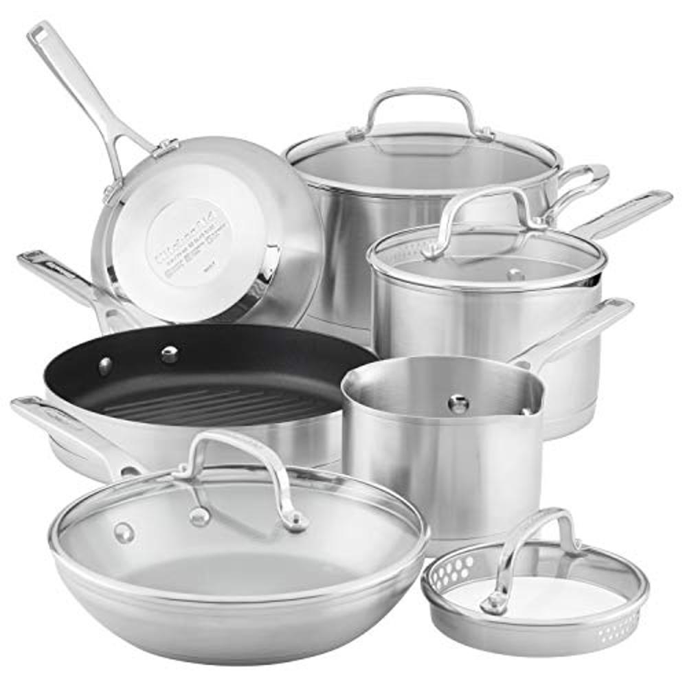  KitchenAid Juego de ollas y sartenes antiadherentes de cerámica  anodizada dura, 10 piezas - Pistacho : Hogar y Cocina