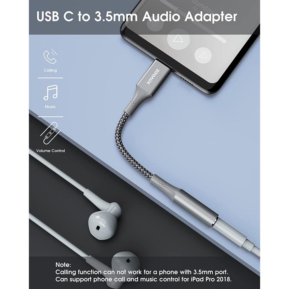 Adaptador de Auriculares USB-C a 0.138 in (3 en 1) Tipo C AUX Jack