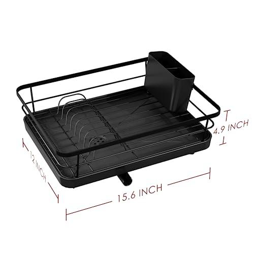 Sakugi Dish Drying Rack - Compact Dish Rack for Kitchen Counter with a  Cutlery Holder, Durable Stainless Steel Kitchen Dish Rack for Various  Tableware, Dish Drying Rack with Easy Installation, Black 