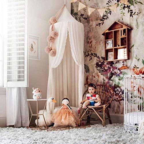 OldPAPA Kids Bed Canopy with Pom Pom Hanging Mosquito Net for Baby Crib