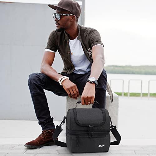 MIER Adult Lunch Box Insulated Lunch Bag Large Cooler Tote Bag for Men,  Women, Double Deck Cooler(Black Large)