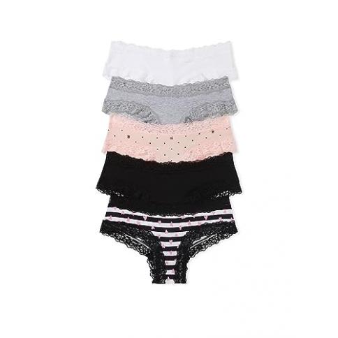 Victorias Secret Lace Trim Cotton Cheeky Panty Pack, Underwear for