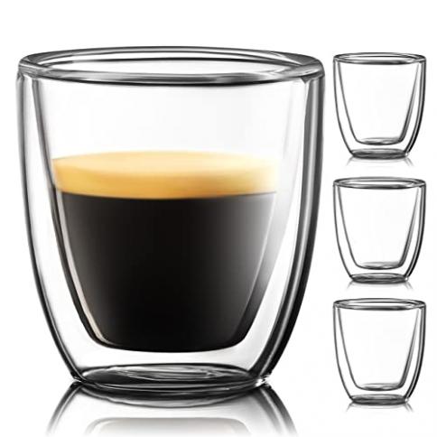 Tazas de café espresso (4 onzas) con mango grande, juego de 6 tazas de café  de vidrio para Nespresso Lungo, doble expreso, Cortado