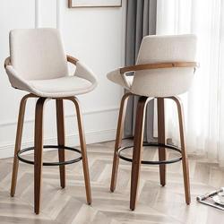 LUNLING 29.5 Bar Height Barstools Set of 2,Mid Century Modern Retro Bar Chairs Charcoal Beige Linen Look Fabric Upholstered and Walnut Wood Frame for Home Bar Furniture(Beige) - Color Beige - Tamaño 29.5-Set of 2
