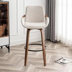 LUNLING 29.5 Bar Height Barstools Set of 2,Mid Century Modern Retro Bar Chairs Charcoal Beige Linen Look Fabric Upholstered and Walnut Wood Frame for Home Bar Furniture(Beige) - Color Beige - Tamaño 29.5-Set of 2