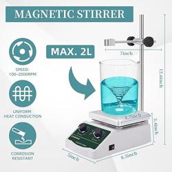 LABHOUSE 300℃/ 572℉ Magnetic Stirrer Hot Plate 2L Heated Mixer 2000RPM Lab Stirring W/Support Stand,Stir Bar Recycler Set(Non Digital) - Nombre de estilo LHS-2(Stand Set)