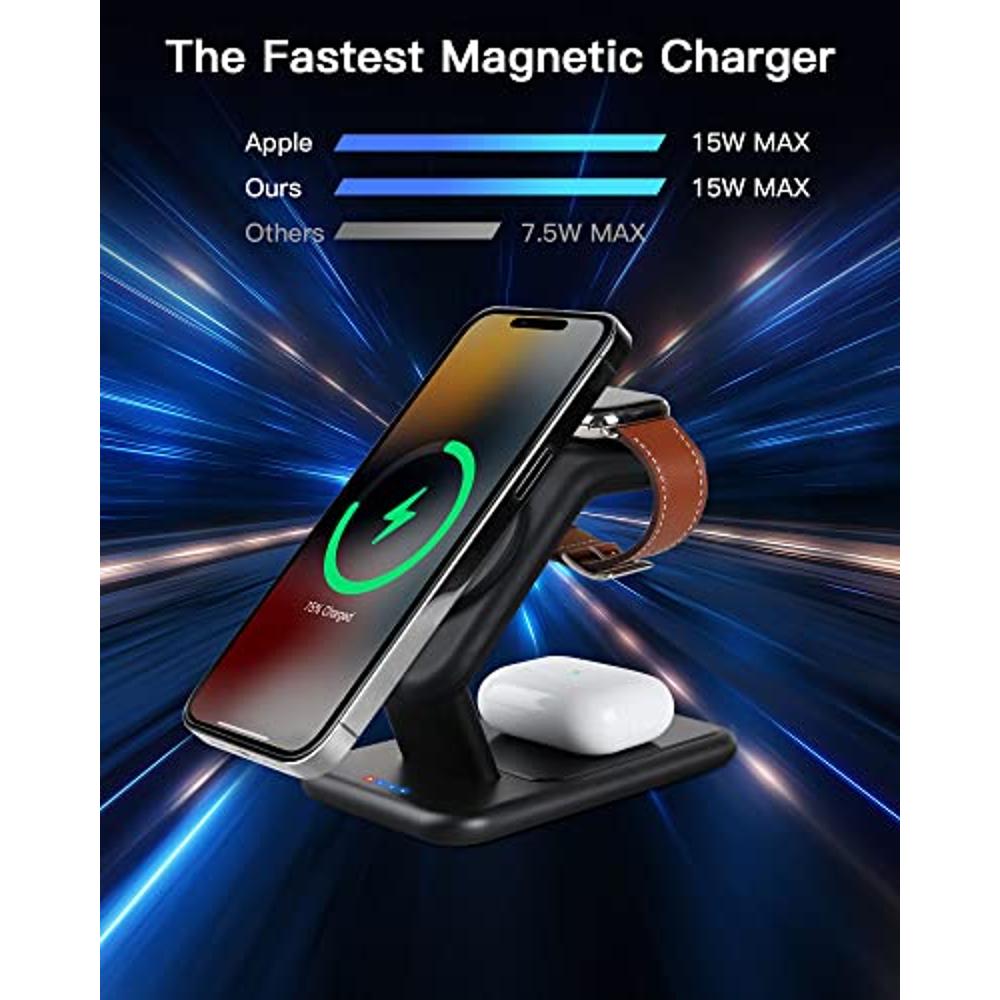 Cargador inalámbrico magnético plegable 3 en 1 con soporte de cargador  MagSafe estación de carga magnética rápida para iPhone 141312 Series iWatch  – Yaxa Guatemala