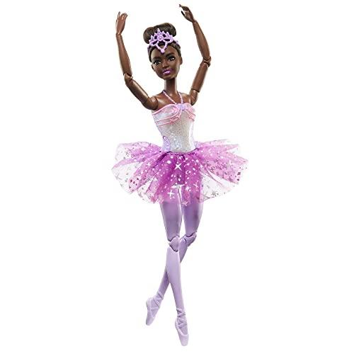 Barbie Dreamtopia - Muñeca con luces parpadeantes, bailarina posable con 5  espectáculos de iluminación, tutú morado brillante, cabello negro y tiara