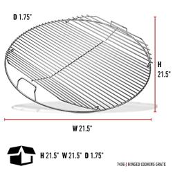 Weber 22-Inch Round Hinged Cooking Grate – Stainless Steel Replacement for Weber Charcoal Grills with Flip‑Up Sides, Easy Charcoal Access