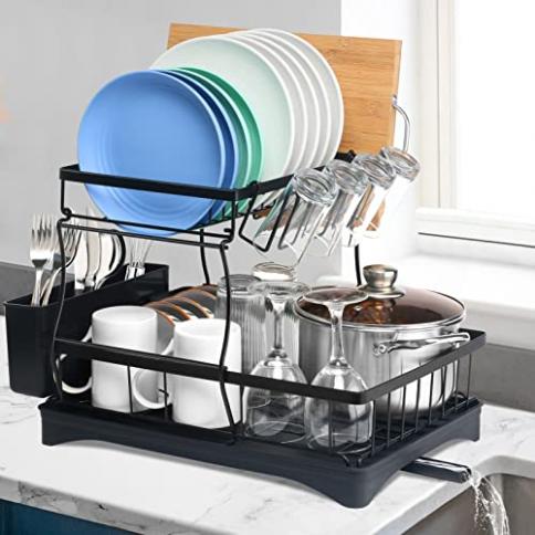 2PCS Roll up Plato Secador de platos Escurridor de platos de cocina Cesta  de drenaje telescópica par Muyoka Hogar