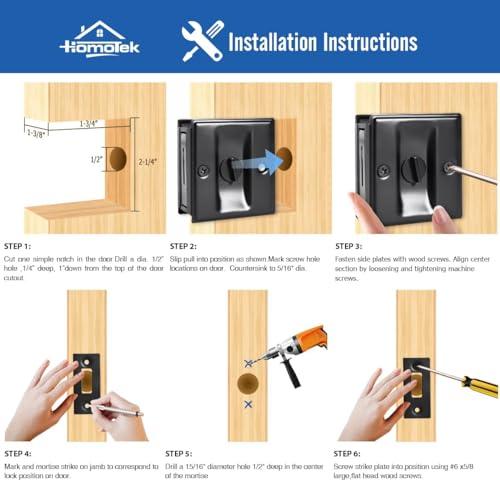 HOMOTEK Privacy Sliding Door Lock with Pull Replace Old Or Damaged Pocket Locks Hardware