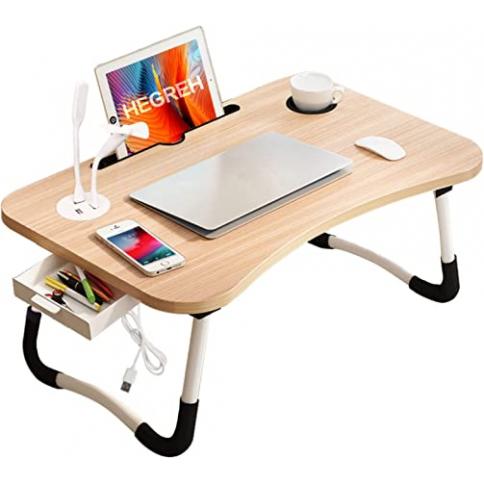 Mesa de bandeja de cama para portátil de 17,3 pulgadas con tapa y ranura  para tablet para cama sofá o sofá - madera negra