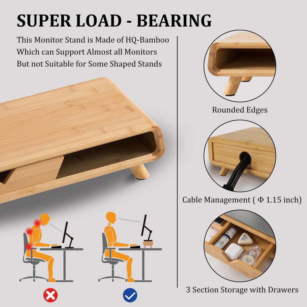 Prosumer's Choice Elevador de monitor de madera de bambú – Ordenador  ergonómico, portátil, portátil, soporte para escritorio, duradero y  ecológico de