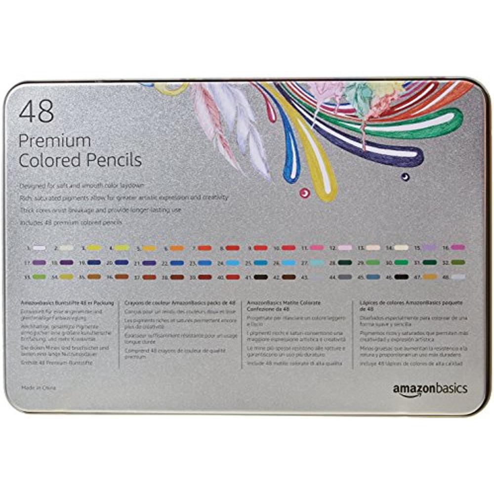 Basics Premium Colored Pencils, Soft Core, 48 Count Set, Multicolor