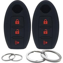 2Pcs Silicone 3 Buttons Key Fob Cover Remote Case Keyless Protector Compatible with Nissan Armada Frontier Pathfinder Juke Leaf Murano Quest Rogue Sentra Titan Versa Xterra Cube X-Trail KBRASTU15 - Color Black with Red