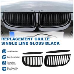 BILLDIO E90 Grille - Black Kidney Single slats Grill Compatible With 2005-2008 BMW 3 series E90 320i 325i 325xi 330i 323i 328i 328xi 335i 335xi,ABS Gloss Black Kidney Grill - Color Single Slat Gloss Black - Tamaño 2005-2008 E90